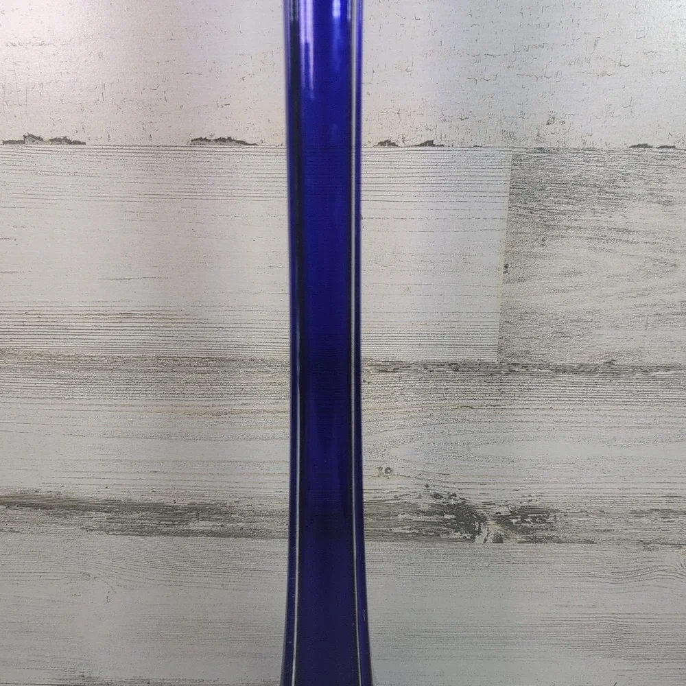 Vintage Cobalt Blue Swung Glass Vase 24.5 Inch Mid Century Modern Floor Decor